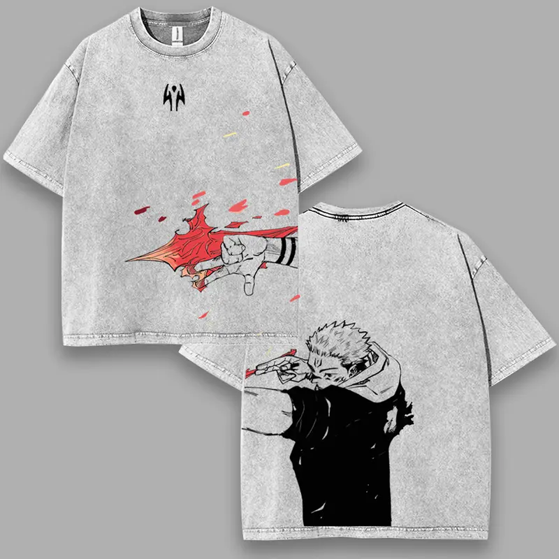 Ryomen Sukuna Fire Arrow jujutsu kaisen jjk Washed anime manga game T Shirts Streetwear Soft Top Menswear shirts men