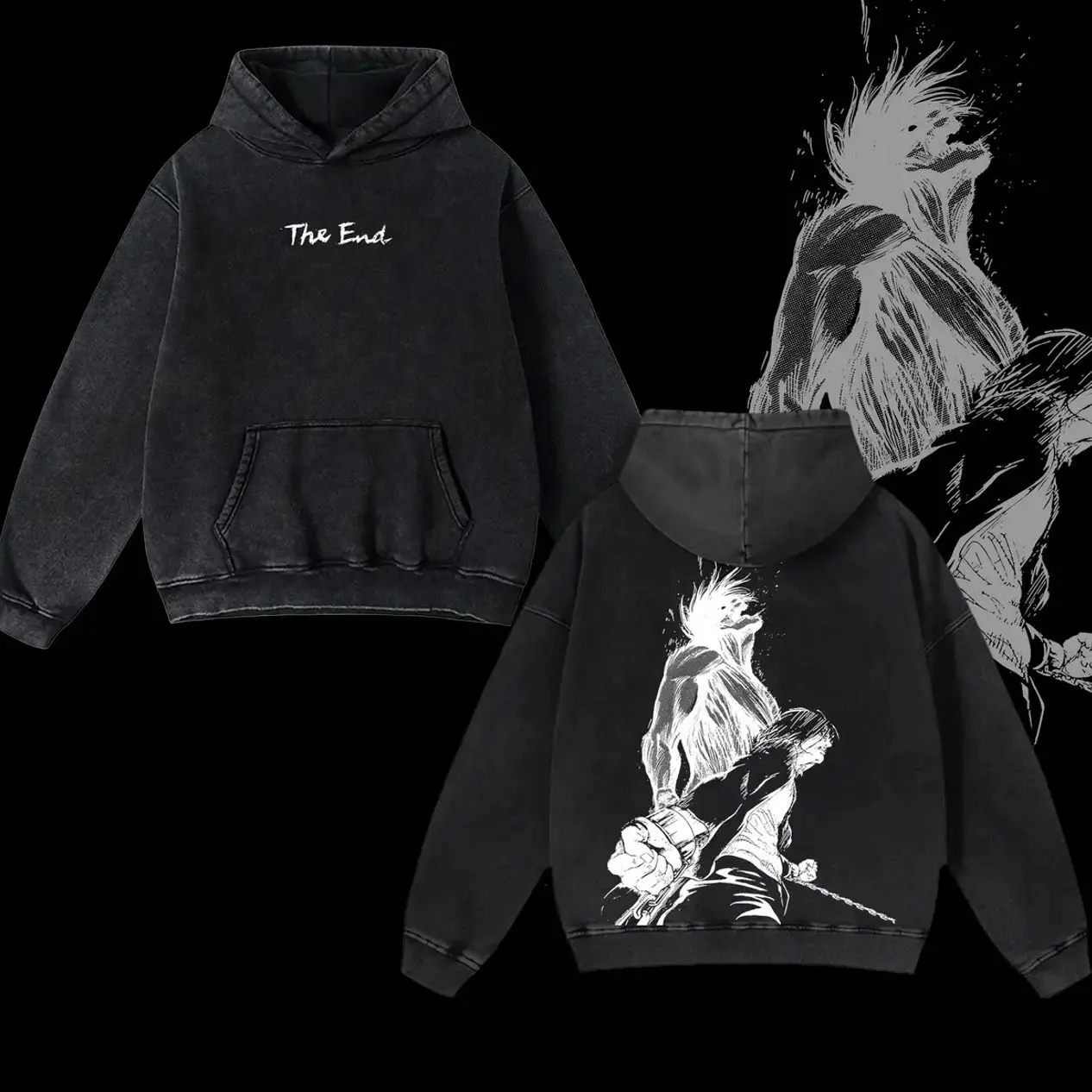 Retro Vintage The Key Attack on Titan AOT ,Eren, levi , mikasa Oversized Double-Sided Washed Hoodie | Unisex Heavyweight Cotton Anime Hoodie for fan HV0 T3D
