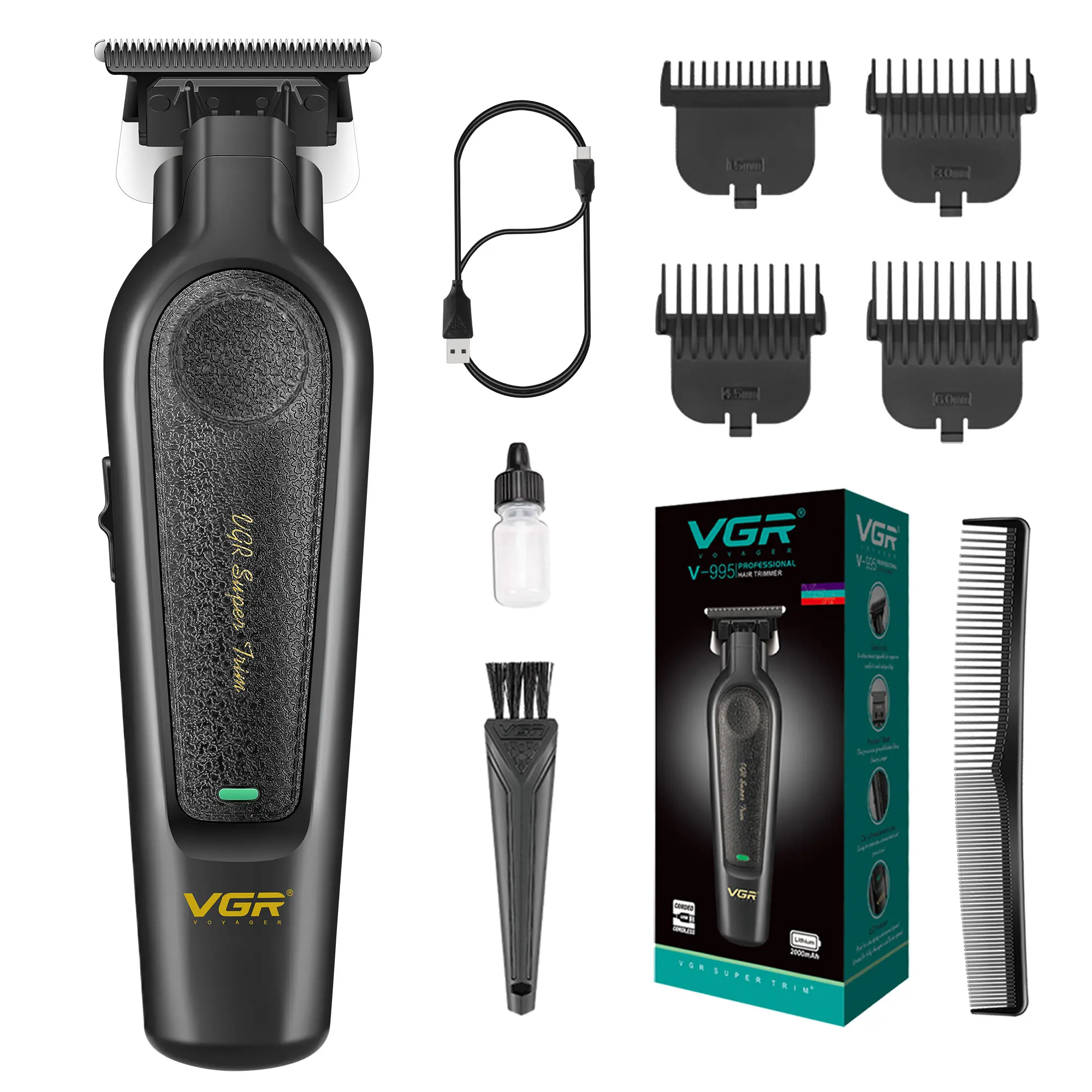 VGR 995 Professional Hair Trimmer for Men, Zero Gapped Outliner Barber Edgers, Portable Cordless Mens Beard Trimmer Clipper with 4 Guide Combs, USB Rechargeable summerwins