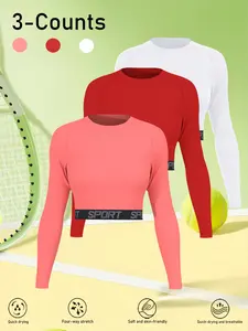 Women's Compression Yoga Long Sleeve Shirt, Gym Performance Top, Breathable Letter Graphic Design, Comfortable for Gym Fitness Daily Wear