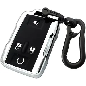 for Chevrolet key fob cover case with Metal buckle,Soft TPU key Shell/skin,4-Buttons fit GMC chevy Colorado Silverado Suburban Tahoe Silverado Remote Key Vehicle Accessories(Silver)