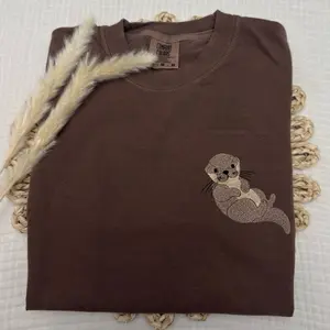 Cute chest Otter embroidered summer spring comfort colors shirt/  comfort colors tee/ otter nautical coastal embroidered shirt