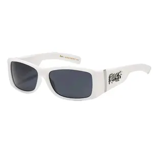LOCS Glossy White Frame OG Gangster Cholo Style Dark Lens Hardcore Shades Full Rim Silver Accent Sunglasses | Original & Authentic Locs tiktok shop