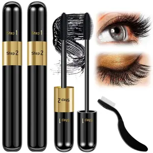 Mascara Volume and Length, 2 in 1 Waterproof Mascara Black, 2 Pack Falsies Voluminous Lengthening Smudge Proof 4D Silk Fiber Mascara with Mascara Comb springtok