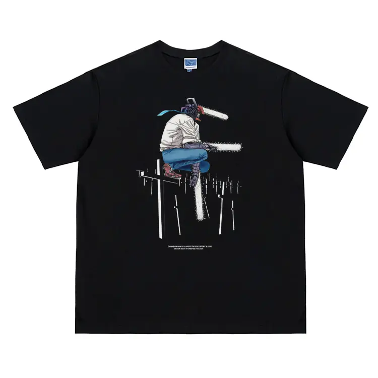 Men's Chainsaw Man "Gravestone Forest" Vintage Oversized 100% Cotton Casual Round Neck Shortsleeve Tee, Original Design DTG Printed Anime Fan Favorite Top, Menswear Streetwear Crewneck (2xl,3xl,4xl)