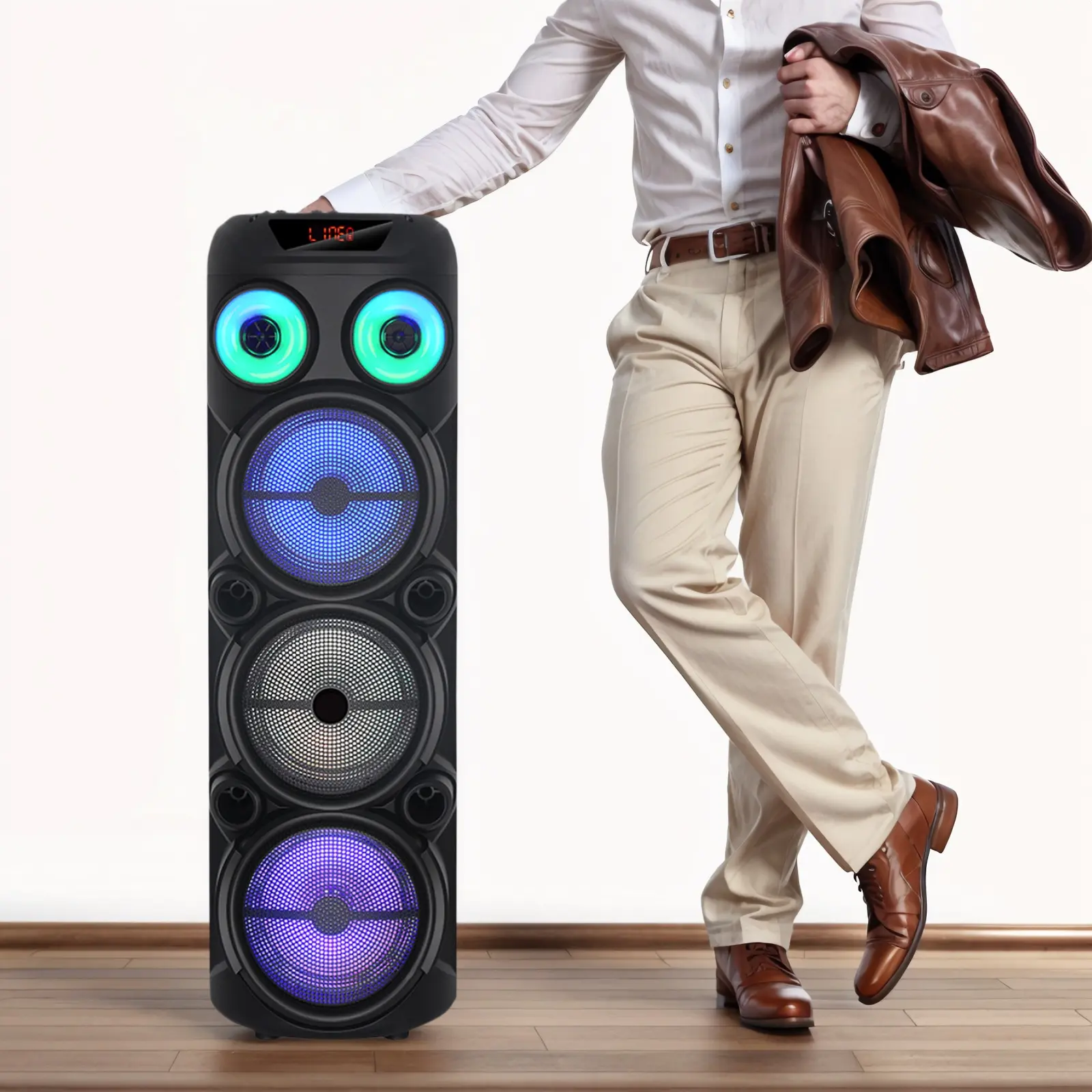 Dazone Loud Bluetooth Party Speaker with Mic - 3x8” Subwoofer, Amplifier, Audio Digital MP3 Player, FM Radio, Smartphone Connectivity, Memory Support, Portable Heavy Bass Stereo for Home Outdoor Camping