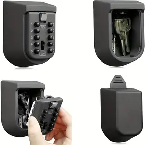 Key Lock Box For Outside Wall Mounted, Waterproof Spare Key Storage Box, 10-digits Combination Lockbox Push Button Key Keeper Box For Home Indoor & Outdoor Realtors Landlord Property Management