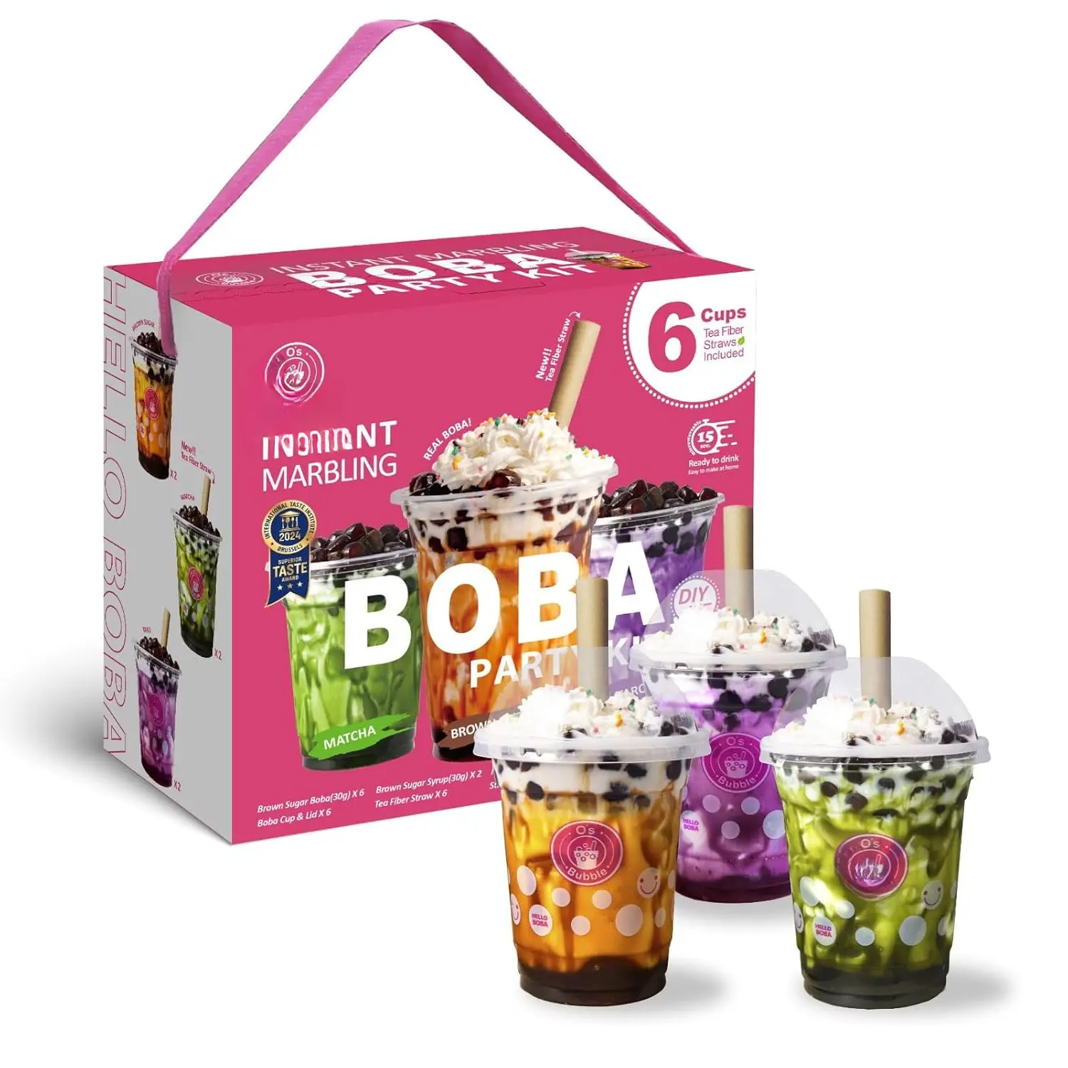 Boba Tea Kit -  Tea Kit - All in One Boba Kit for Boba Tea Lovers - Boba Party Kit for Boba Drinks - Boba Kit for  - 6 Servings Includes Cups, Straws, Stirrer (Party Kit Variety Pack Upgrade)