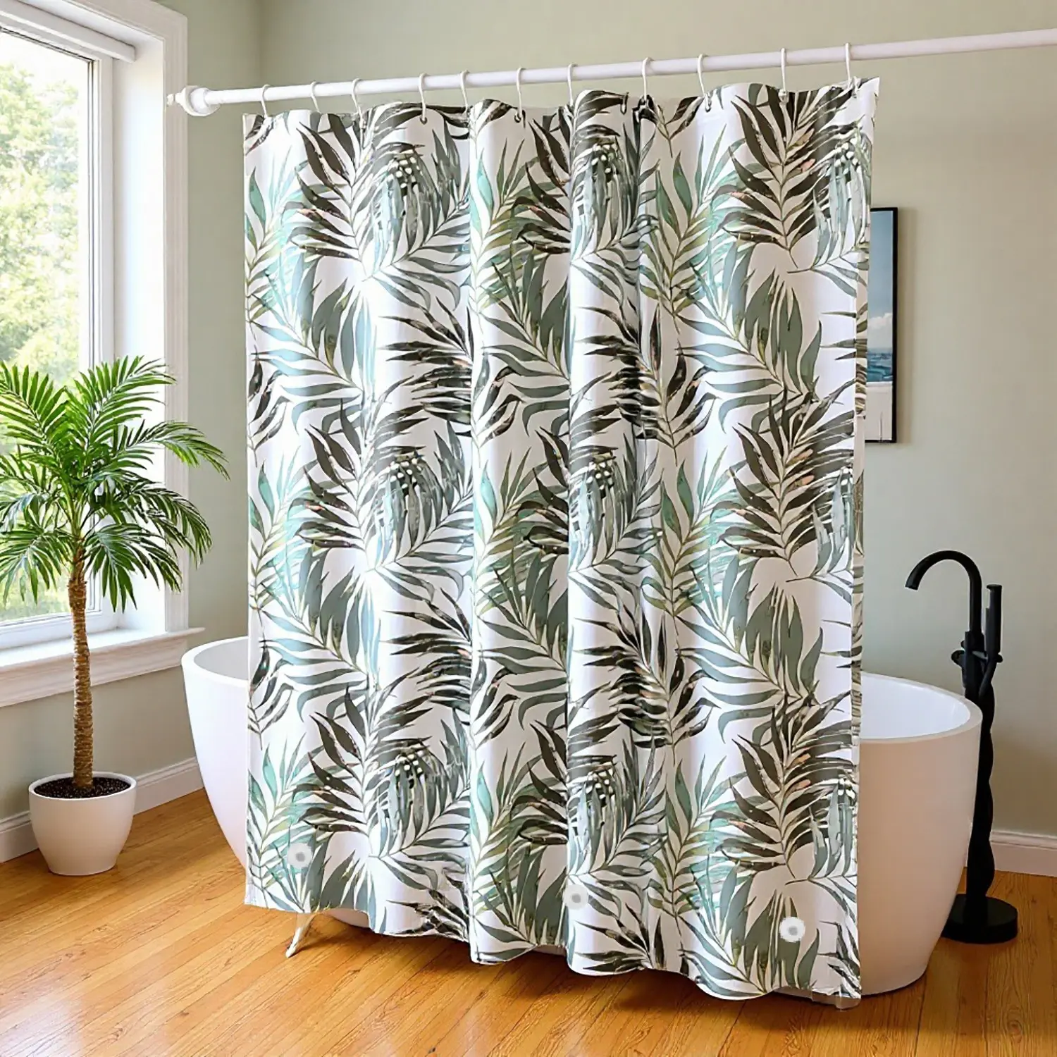 Bamboo Leaf Shower Curtain Liner, Peva Waterproof Bathroom Accessory, Bathroom Supplies, Shower Essentials, Durable & Stylish Design, Easy Installation, Perfect for Modern Bathrooms, Decorative Shower Curtain
