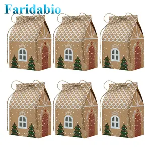 [holiday gifts][christmas gift] 100pcs Faridabio Kraft Paper Christmas Gingerbread House Gift Boxes with Brown & Golden Ribbon Ties - Mini Candy, Biscuit & Favor Boxes for Weddings, Showers, Parties - Bulk Holiday Packaging (, Gingerbread f