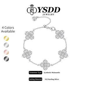 【#456 La Fleur】5-flower Luxurious Adjustable Full Moissanite Bracelet vvs Synthetic Moissanite Bracelet in 925 Sterling Silver Quality Gift for her/Anniversary/Birthday