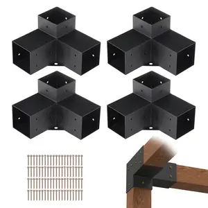 Pergola Bracket Kit 4x4 Inches, Four-Piece 3-Way Heavy-Duty Corner Brackets for Wood Post Bases, DIY Beams Installation, Suitable for Gazebos, Patios, Pergolas, Log Cabins and Outdoor Wooden Structures Hardware
