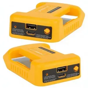 2 Packs Cheeylie Portable Battery Adapter for Dewalt 18V/20V Li-ion with USB & Type-C, Fast Charging Holder with Belt Clamp Yellow, Compact Design for Easy Transport and Outdoor Carry
