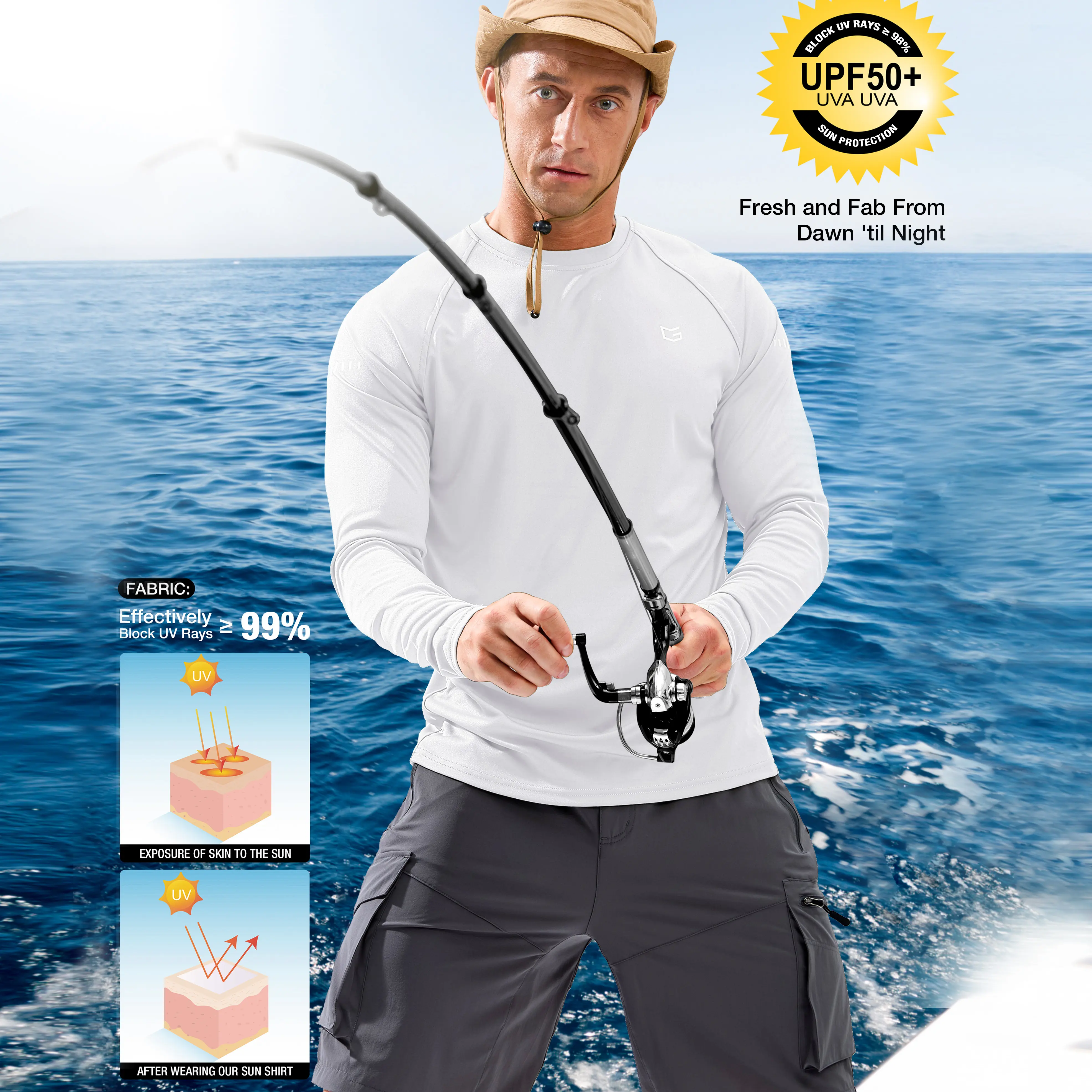 G Gradual Men's UPF 50+ Long Sleeve UV Rash Guard, Sun Protection Sport Shirt for Fishing, Hiking