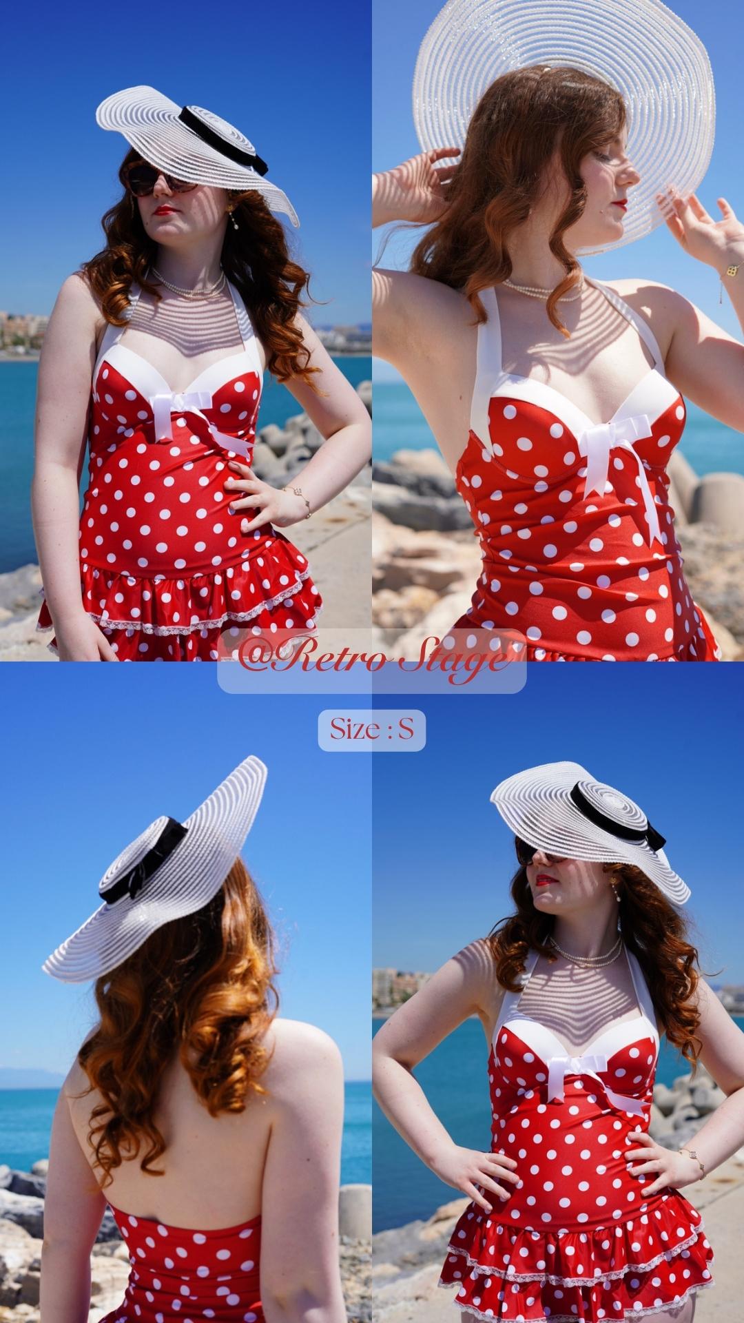 RETRO STAGE Women's 1940s Vintage Pink Gingham Halter 1-Piece Swimsuit, Polka Dots, Dainty Bow, Ruffled Hem, Backless, Comfortable Fit, Bathing Suit, One Piece Swimsuit,summervibes