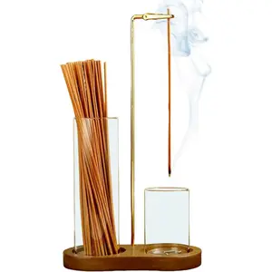 2 in 1 Anti-Ash Incense Holder for Sticks with Glass Ash Catcher, No Mess Incense Burner & Organizer for Meditation, Yoga, Spa, and Elegant Wooden Home Decor