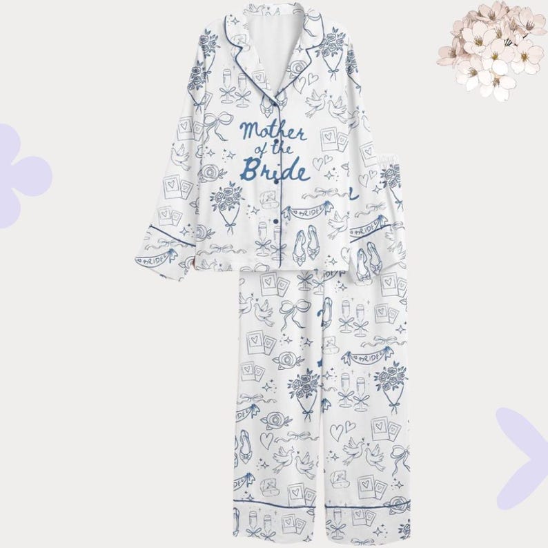 Mother of the Bride Blue Toile Pajama Set – Bridal Party Gift PJs