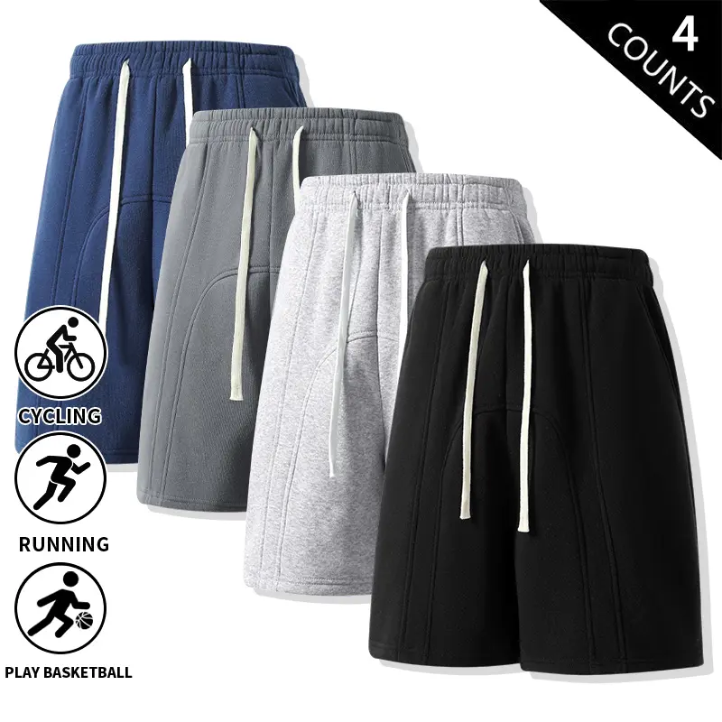 4-Pack Men’s Stitch Panel Sweat Shorts — Loose Knee-Length Bermuda Shorts with Drawstring, Pockets, Casual Streetwear for Everyday Loungewear