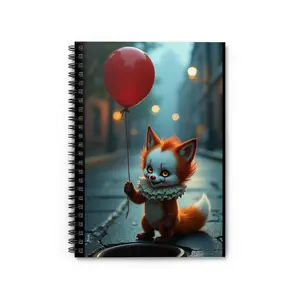 Creepy Cute Kawaii Horror Fox Spiral Notebook Pennywise Red Balloon Journal 90gsm Smooth Pages Metal Spiral Binding 118 Ruled Pages Perfect for Horror Fans & Kawaii Lovers