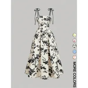 Women's Floral Print Tie Shoulder Cami Dress, Fashion Casual Sleeveless Spaghetti Strap Dress for Daily Outdoor Wear, Women Dress for Summer