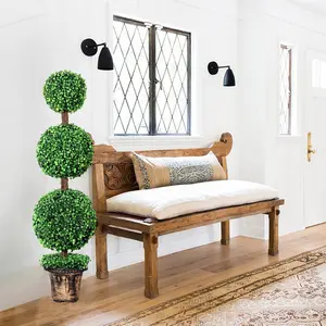 2 Packs, Luxurious Artificial Boxwood Topiary Ball Trees - 4ft Potted Plants with Realistic Foliage for Indoor/Outdoor Decoration, Perfect for Front Door, Porch, Home, and Office - Low Maintenance, Weather Resistant, and Easy to Assemble Decorative