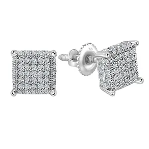 Dazzlingrock Collection Round White Diamond Square Clustered Screwback for Men & Women (Unisex) Stud Earrings (0.55 ctw, Color I-J, Clarity I2-I3) in 925 Sterling Silver