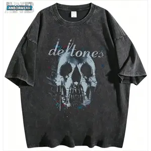 Deftones Vintage Graphic Tee Retro Acid Wash Skull T-Shirt Gothic Rock Band Aesthetic Top 100% Cotton S-5XL Plus Size Oversized Streetwear Style Alternative Metal Merch Soft Breathable Deftones VintageTee - Cargo, Menswear