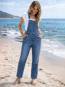 Women's Denim Bib Pants Overalls Washed Blue Casual Vacation Daily Versatile Loose Fit Harlan Pants, Spring & Fall Fashion