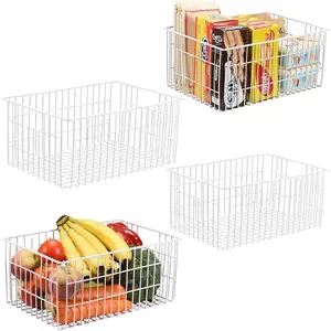 Freezer Organizer Bins, Upright Freezer Basket Drawer Organizer Bins, Air Circulation Wire Container Bin For Chest Deep Freezers, Easy Sort & Get Food, 2 Large 2 Medium