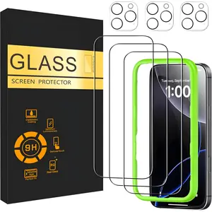 6 Pack Screen & Camera Protector for iPhone 16 Pro 6.3 Inch 3 Tempered Glass Screen Protectors + 3 Lens Protectors, Easy Install Frame, 9H Scratch Resistant, Case Friendly HD Clear Film