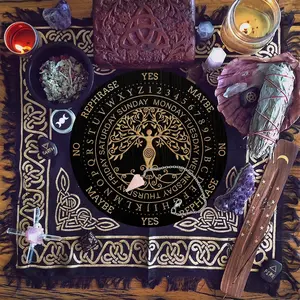 25 * 25cm wooden divination board 3-piece set, cone-shaped crystal pendant, creative base ornament, spirit ornament display stand, used for decoration and meditation, Altar