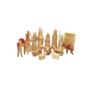 Nativity Figures Set Handcrafted Olive Wood Carved Sculptures Holy Land Certificate
