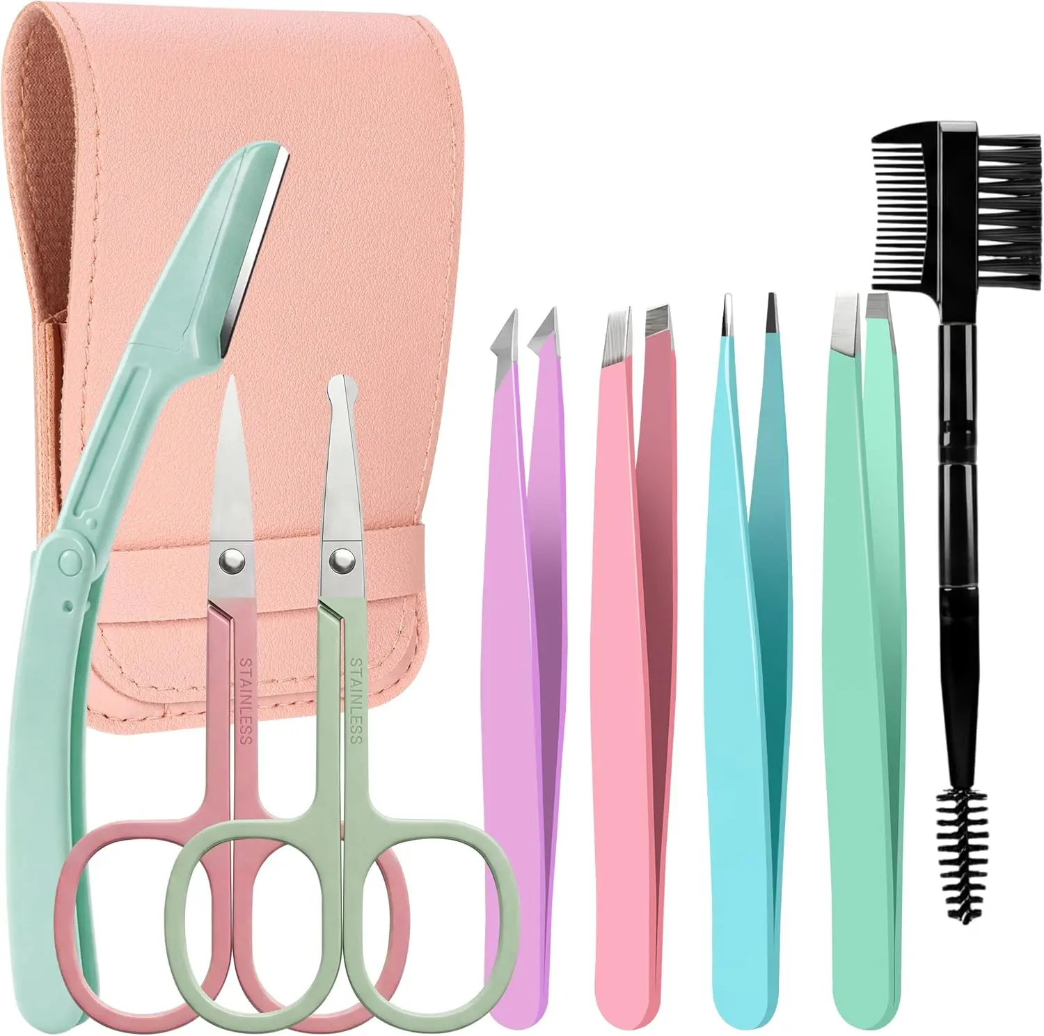 Mothers Day Gift 8 in 1 Tweesers for Women Facial Hair, Precison Eyebrow Kit with Tweezers Eyebrow Scissors Brush for Splinter and Ingrown Hair Removal
