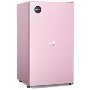 Upstreman mini fridges 3.2 Cu.Ft Sleek Stainless Steel pink mini fridge Energy Star Certified Adjustable Temperature Thermostat Reversible Door Compact pink Refrigerator for Office Bedroom Dorm CR32 College drink fridge skincare fridge beverage cooler