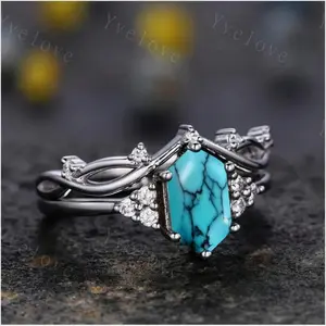 1 Set Vintage Bohemian Style Zinc Alloy Ring Set for Women, Fashionable Creative Statement Engagement Rings with Artificial Turquoise