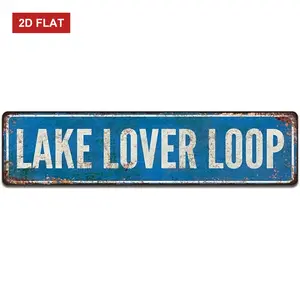 Vintage Style Metal Street Signs, 16x4 inch , Rustic Wall Art Plaques for Home Decor, Multiple Fun Designs (LAKE LOVER LOOP)