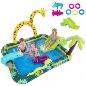 82" Inflatable Jungle Spray Pool with Giraffe Sprinkler, Slide, Jungle Theme Accessories, Outdoor Water Play Center for 2-6 Year Old Kids