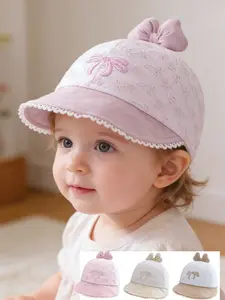 Baby Sun Hat with Wide Brim for Boys and Girls, Embroidered Bow Design, Perfect for Beach and Summer, Suitable for 8-24 Months, Sun Bonnets