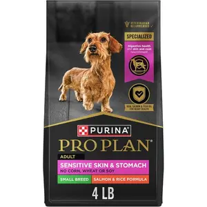 Purina Pro Plan Sensitive Skin and Stomach Dog Food Small Breed, Adult Salmon & Rice Formula - 4 lb. Bag