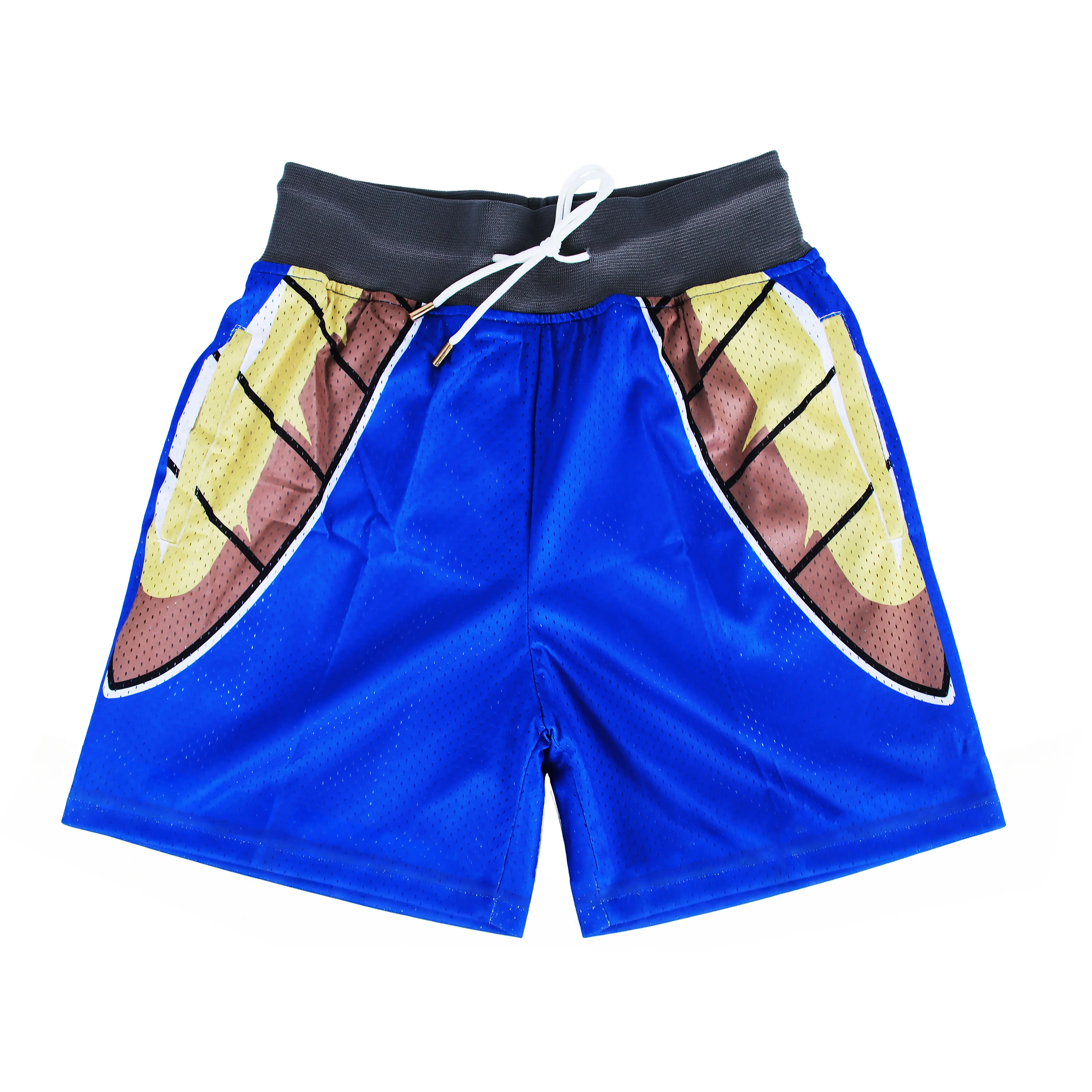 Vegeta Battle Suit V2 Anime Shorts Royal Blue Unisex Sports Double-Layered Inner Shorts Full Print Drawstring Design Men Women Mesh Basketball Shorts 4 Pockets 5.5 Inseam S