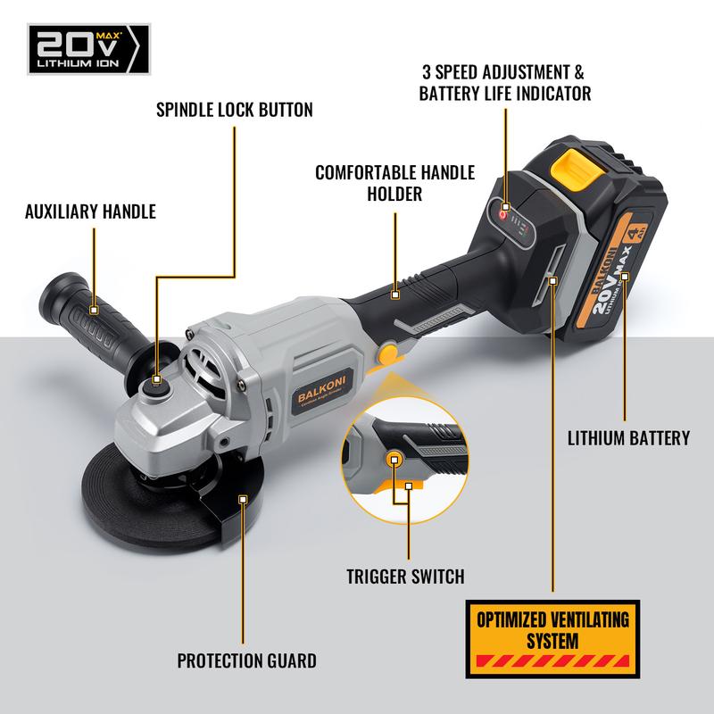Brushless Motor Angle Grinder Cordless With Battery And Extensive Accessories, A Multi-purpose Machine, No Load Speed: 9000r/min, Three Adjustable Speed Settings, And A Compact Design, Perfect For Grinding And Polishin