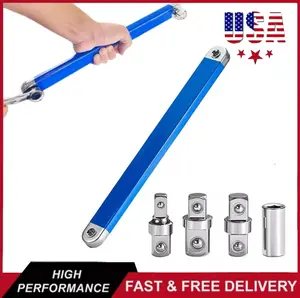 Ratcheting Offset Wrench Set with 4 Extension Adapters – SAE/Metric Combination, Low-Profile Design for Tight Spaces – Ideal for Automotive & Plumbing Repairs