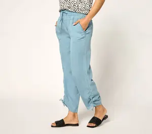 QVC LOGO by Lori Goldstein Women's Regular-Fit Ruched Ankle Pants