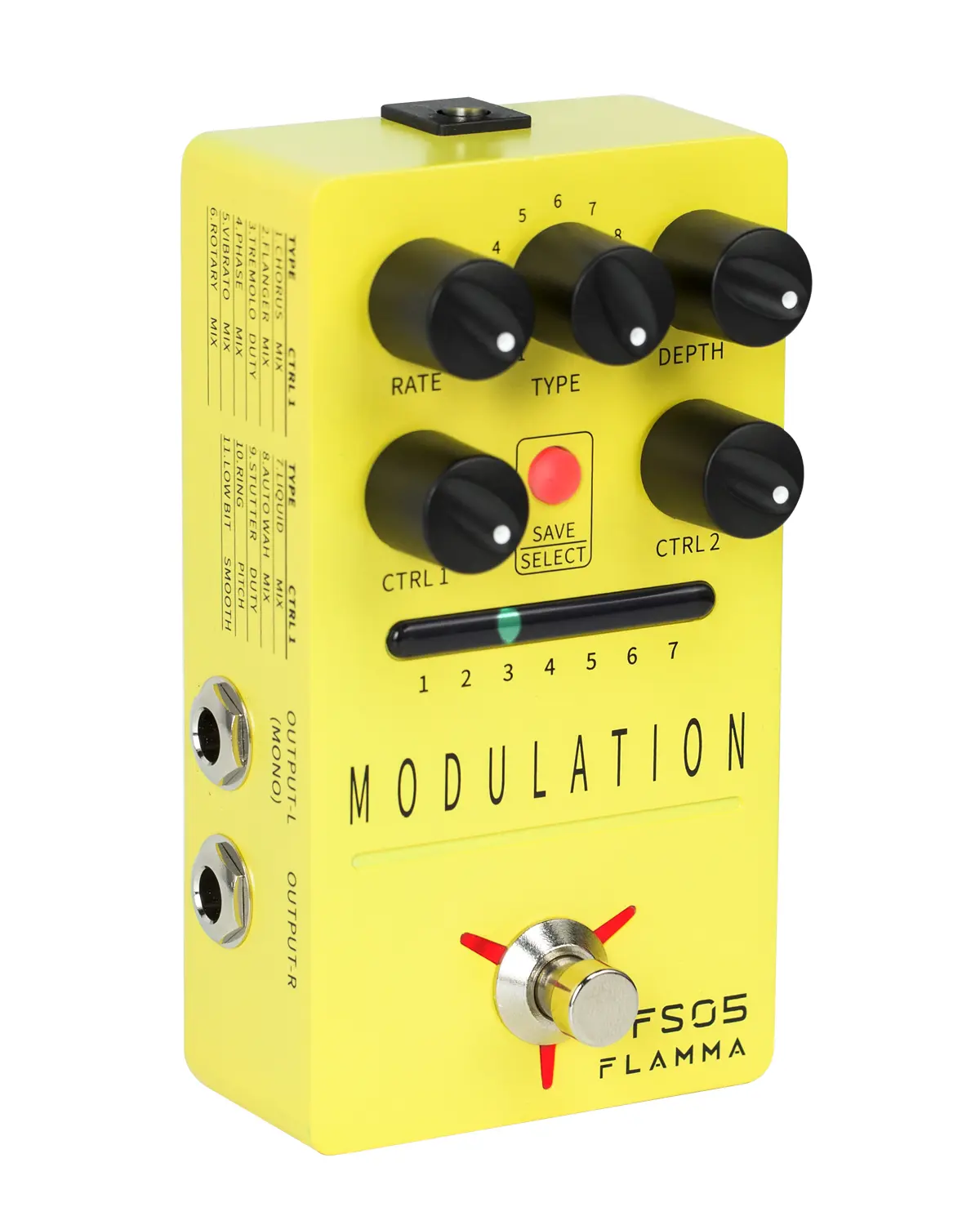 FLAMMA FS05 Multi Modulation Pedal for Electric Guitar, Stereo Effects Pedal with 7 Presets, 11 Modulation Effects, True Bypass, 9V DC Power Supply (Guitar & Bass Accessories)