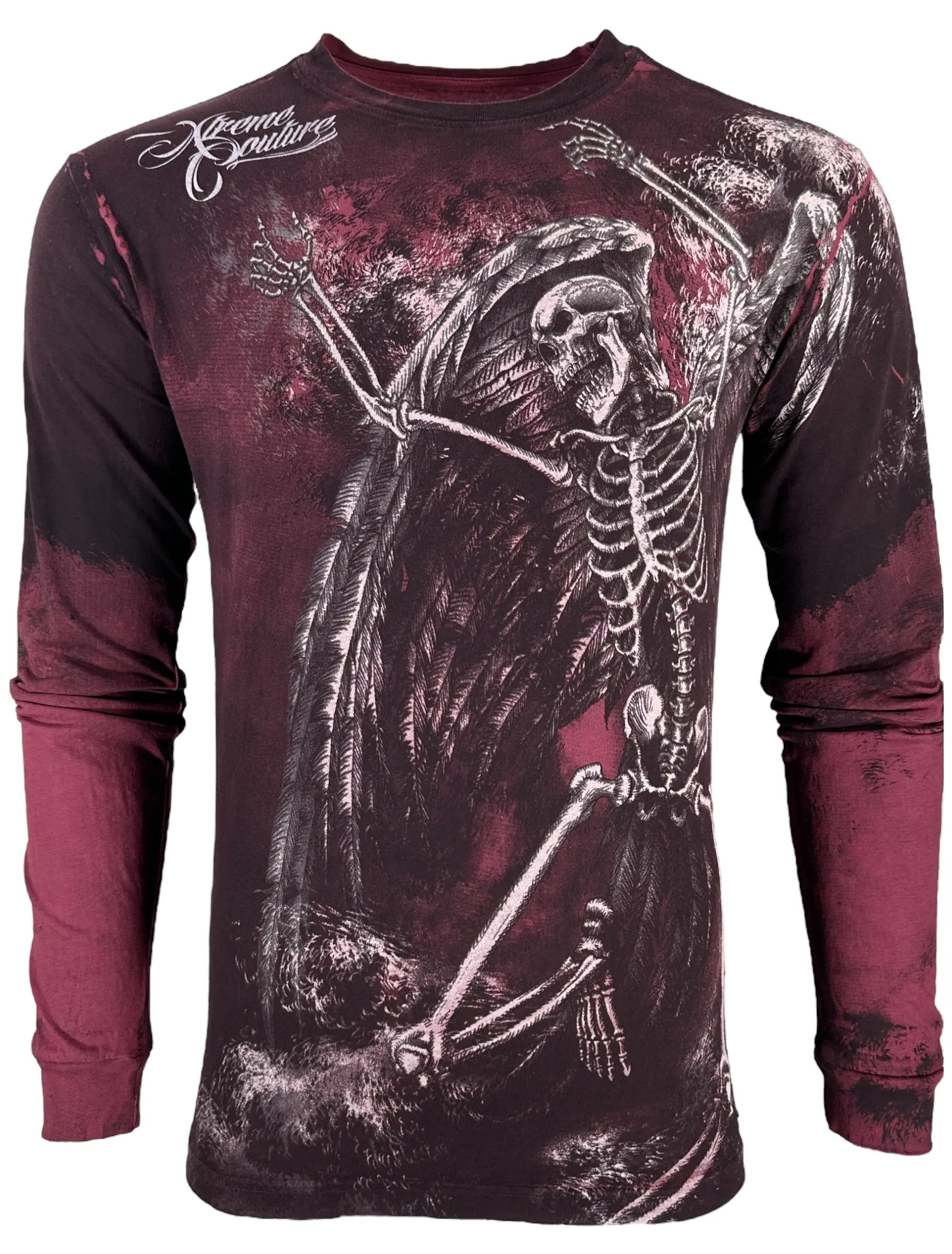 Xtreme Couture By Affliction Men's Gothic Graphic Print Cotton Long Sleeve Round Neck Casual Streetwear T-Shirt - Relinquish, Menswear Tops
