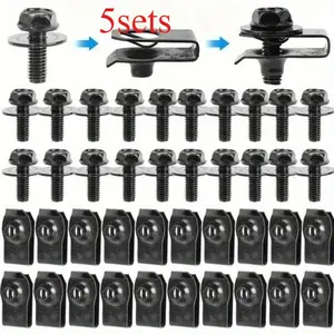 5/10/20 Sets Car Body Bolts & U-nut Clips M6 Engine Cover Undertray Splash Shield Guard Bumper Fender Liner Retainer Fastener Rivet Screws Automotive Accessories