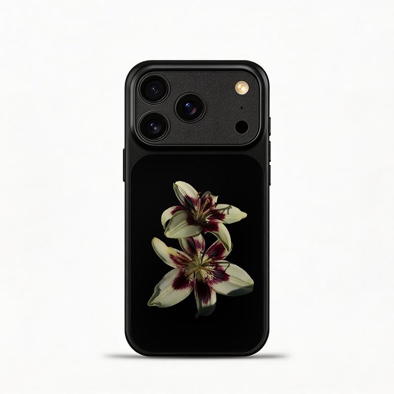 Glass Shockproof Electroplated Silver/Black Black Lily of the Valley iPhone 17ProMax Cover Precise Hole Alignment For Lens Frame 15ProMax Anti-yellow | 14ProMax Anti-fall | 13ProMax Ultra-thin Design 16ProMax AirPhoneCase