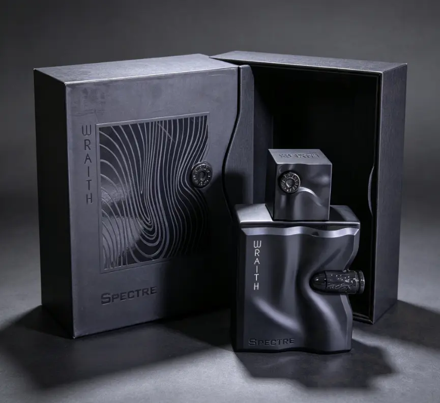 Spectre Wraith 100ml Men Eau de Parfum, Unique Twisted Matte Black Bottle Smoky Leather Woody Cologne, Long Lasting Masculine Scent With Magnetic Wave Embossed Gift Box For Office Evening Party Travel