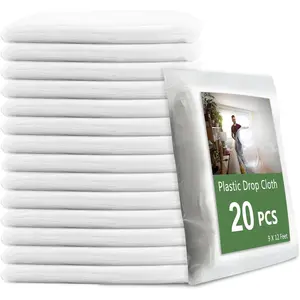 20 count Plastic Drop Cloth, 9x12 Ft Plastic Drop Sheets,Disposable Plastic Tarp for Painting,  Clear Plastic Sheeting for Furniture Cover