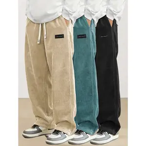 3 Pack Men Wide Leg Corduroy Pants Elastic Waist Casual Soft Corduroy Joggers Loose Comfortable Daily Streetwear All Season Fashion Trousers